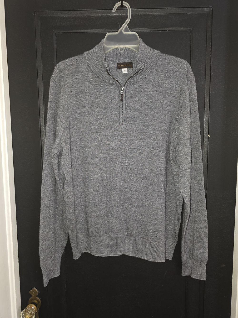 Thomas Dean Quarter‑Zip Pullover Sweater – Men’s L – Gray